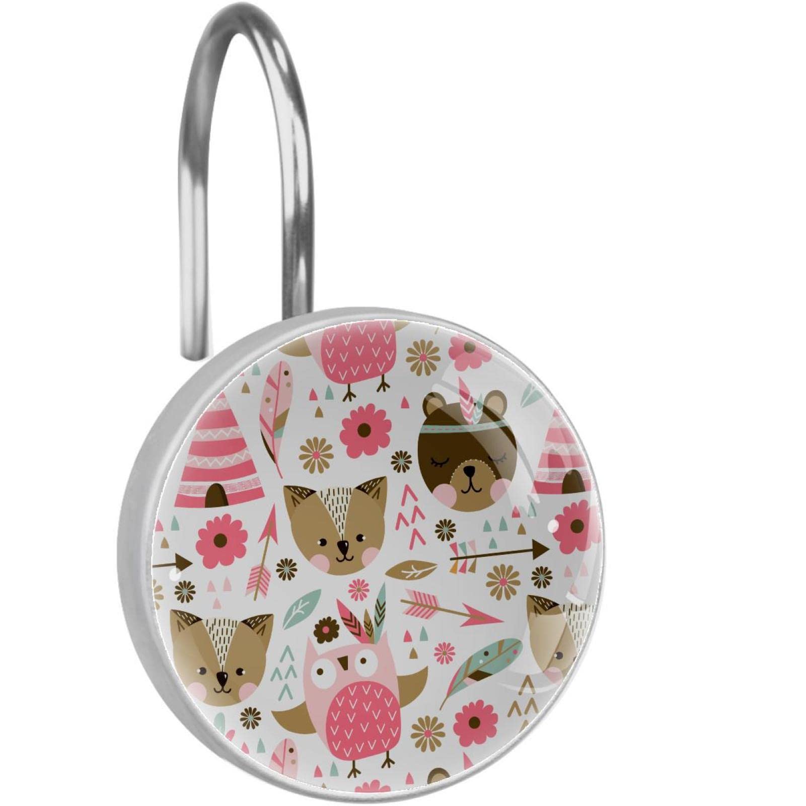 Crochets de rideau de douche lot de 12 en acier rose pour salle de bain