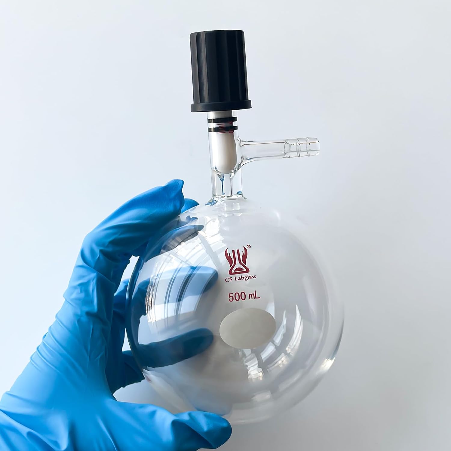 500ml Glass Schlenk Flask, Borosilicate Glass Schlenk Reaction Flask with 0-4mm High Vacuum Valve and Glass Hose Connections, Lab Glassware