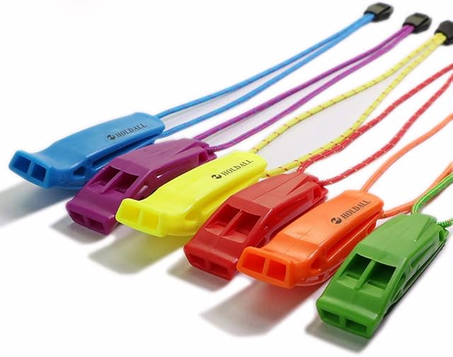 HOLDALL Emergency Whistle with Lanyard, Safety Whistle for Outdoors Camping Survival Kayak Boating & Signaling (Red,Orange,Green,Yellow,Blue,Purple)