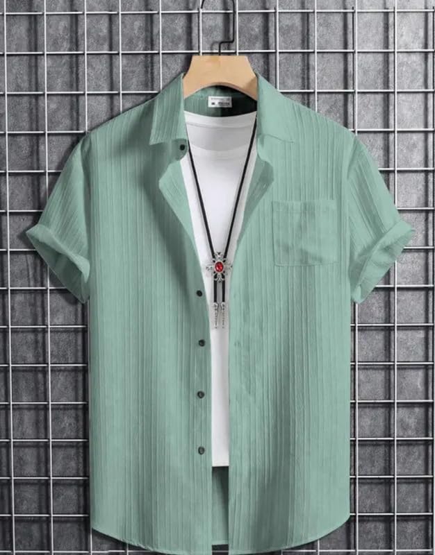 Image of Vikita Enterprise Kid Boy's Cotton Solid Shirt with Spread Collar Neck Half Sleeves Button Closure Curved Hem Length | Shirt For Kids Boys