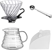 Kit Completo Cafeteira V60, Coador de Vidro com Suporte, Jarra 500ml, 50 Filtros de Papel Branco e Colher Dosadora Inox (Filtro Branco)