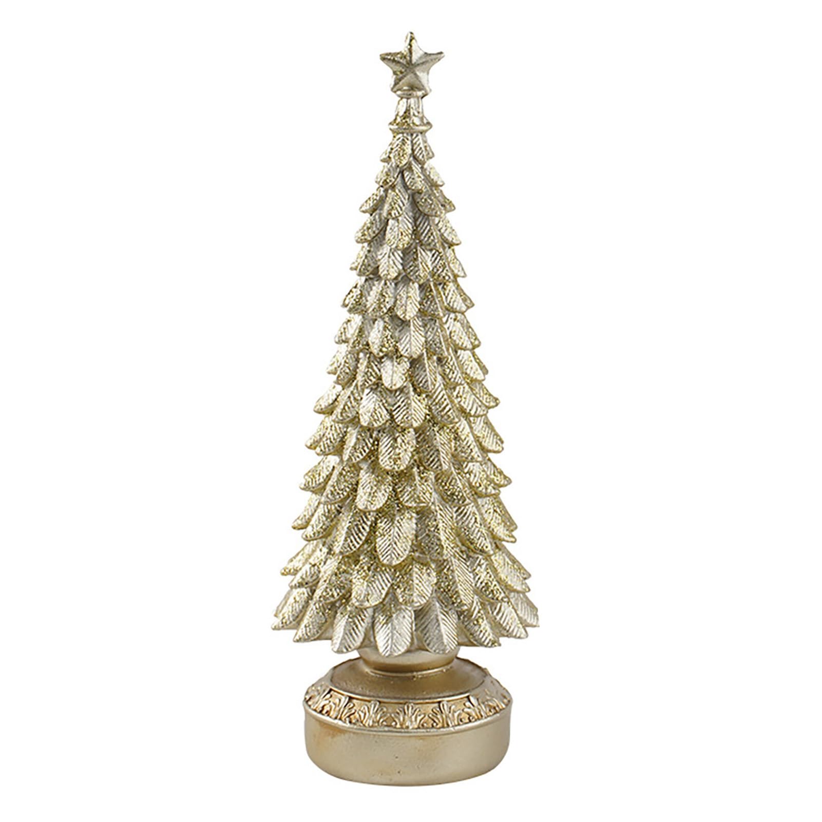 pidodou Resin Christmas Tree Figurine Small Tabletop Decoration with Star Topper for Home Office Mantel Centerpiece Indoor Xmas Decor Golden 1