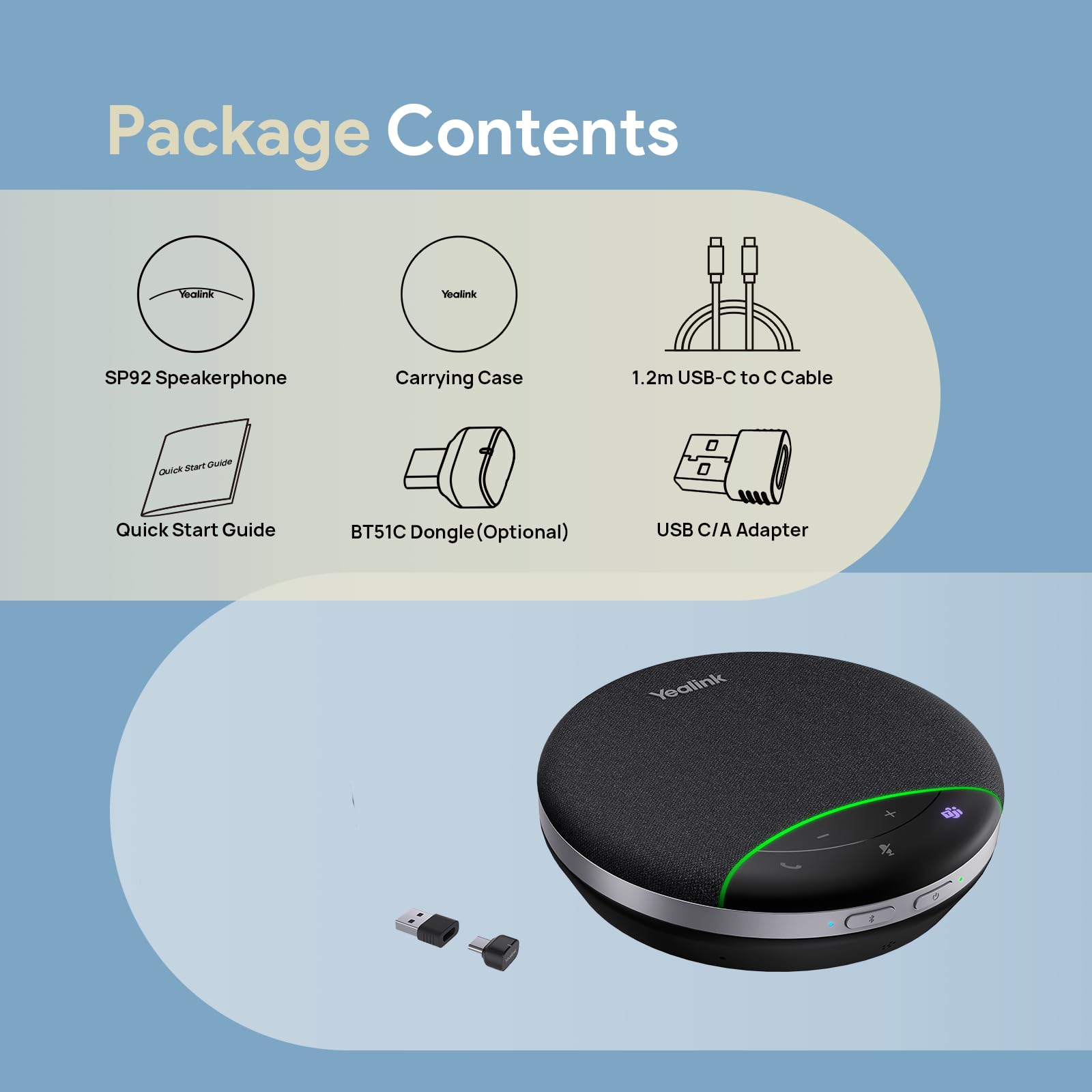 Yealink SP92 Büro Konferenz Lautsprecher mit Mikrofon, Tragbarer Bluetooth-Lautsprecher mit Dongle, KI-Mikrofon mit Geräuschunterdrückung, 20 Stunden Gesprächszeit, Plug-and-Play