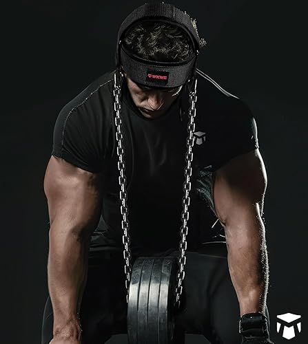 Miniatura 5 de Arnés de cuello para aumentar la fuerza central del cuello, ejercitador de cuello con cadena de acero resistente de 30 pulgadas para levantar pesos
