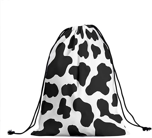 Miniatura 7 de Bolsa de agarre de gimnasia para niñas bolsas de gimnasia para gimnasia bolsa de cordón para atleta gimnasio bolsa de cuerda Black White Cow Spots