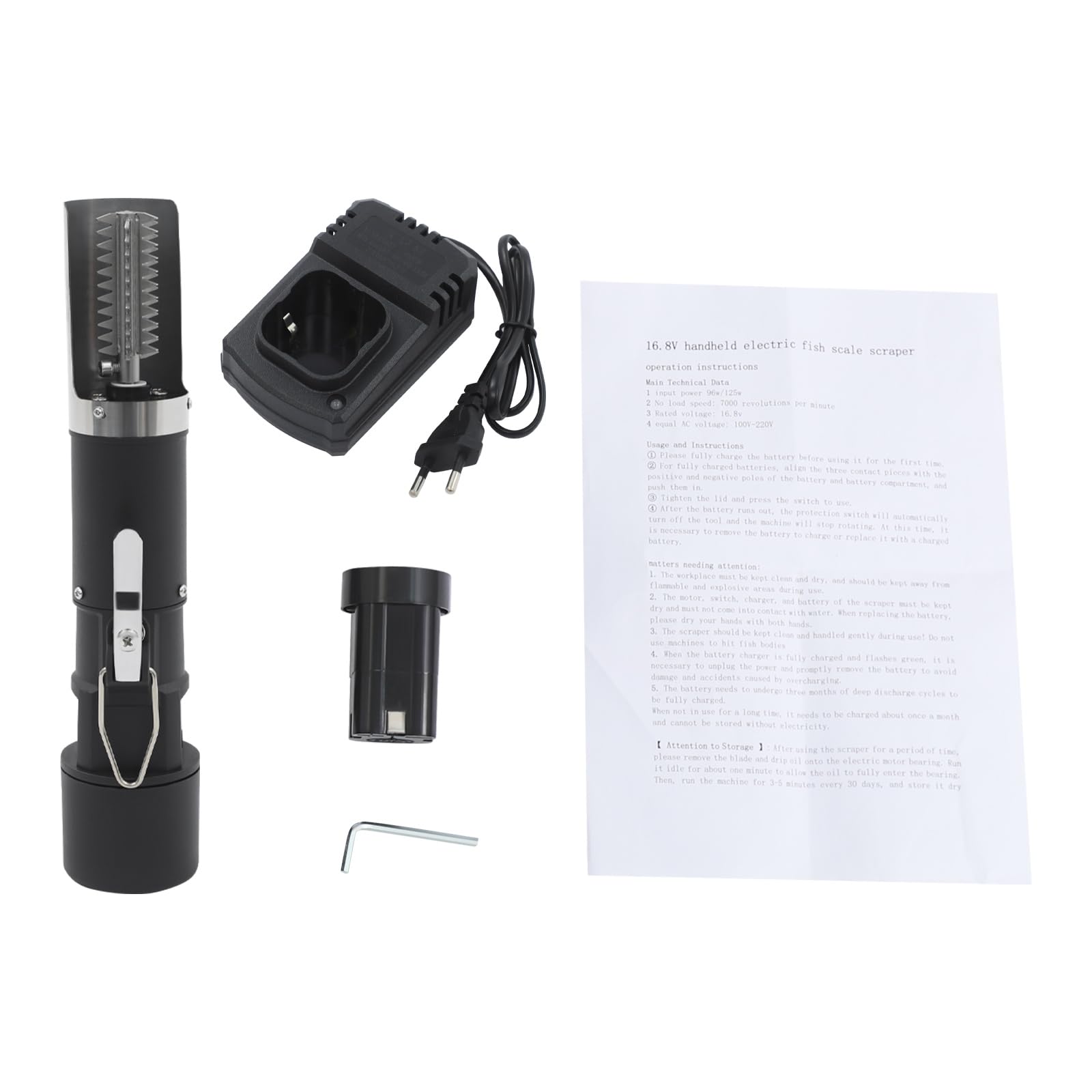 Batteria per la rimozione di squame di pesce, 125 W, elettrico, IPX7, professionale, automatico, con caricatore