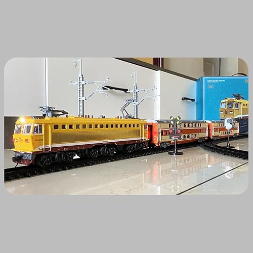 Miniatura 8 de SS7C - Juego de tren eléctrico de aleación de metal con vagones de pasajeros y pista larga, modelo de tren de vapor vintage con luces y efectos de