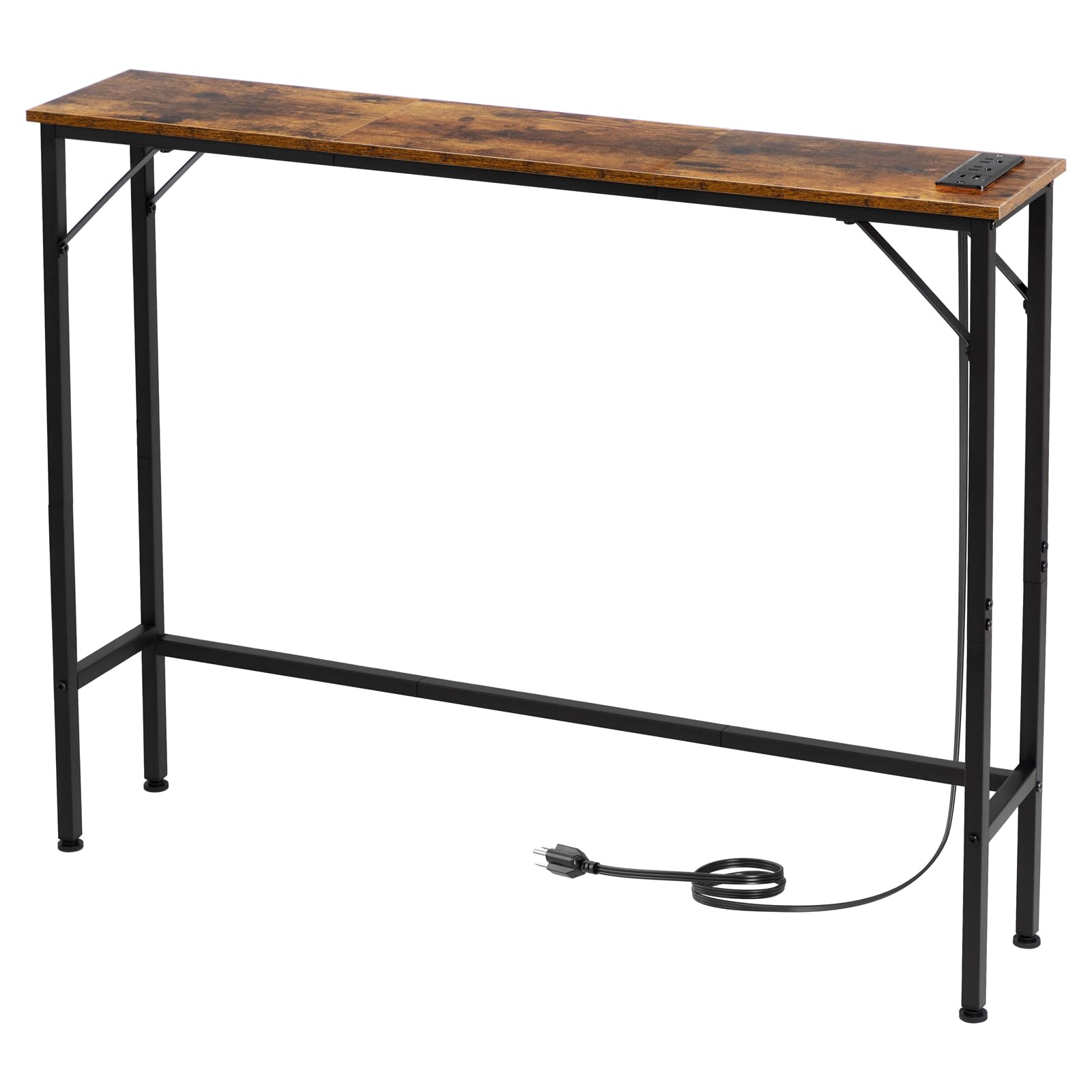 Narrow Console Table with Power Outlet & USB Port, Small Entryway Table, Thin Behind Couch Table, Side Table, Skinny Sofa Table with Storage, Hallway Table for Foyer HST100BR-1