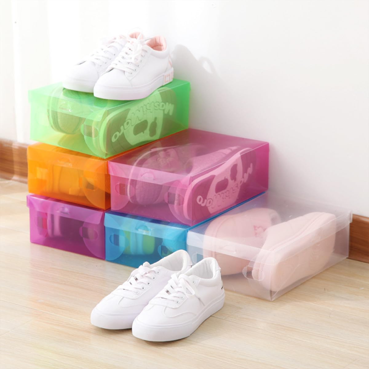 6 Scatole Portascarpe Trasparenti Coperchio, Contenitori per Scarpe Uomo e Stivali, Dimensioni 28x18x10 Cm, per Armadio e Organizzazione Casa