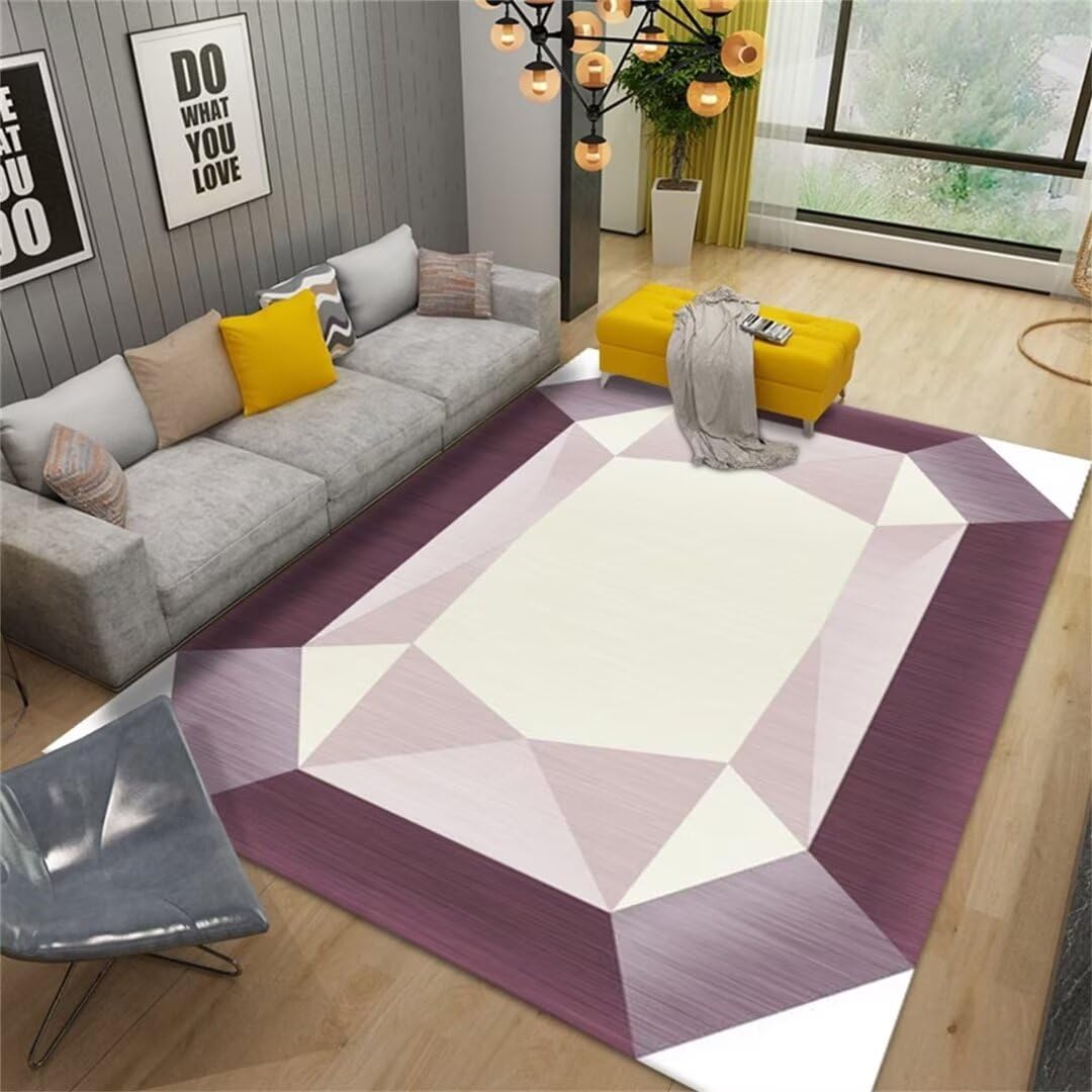 Tapis géométrique moderne violet pour sublimer l'ambiance d'une chambre adulte