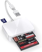 RRSITIAU 4-in-1 USB-C SD/TF/CF/MS Card Reader with USB Adapter for iPhone 16/15 Pro Max, iPad Pro, MacBook, Android Phones (White)