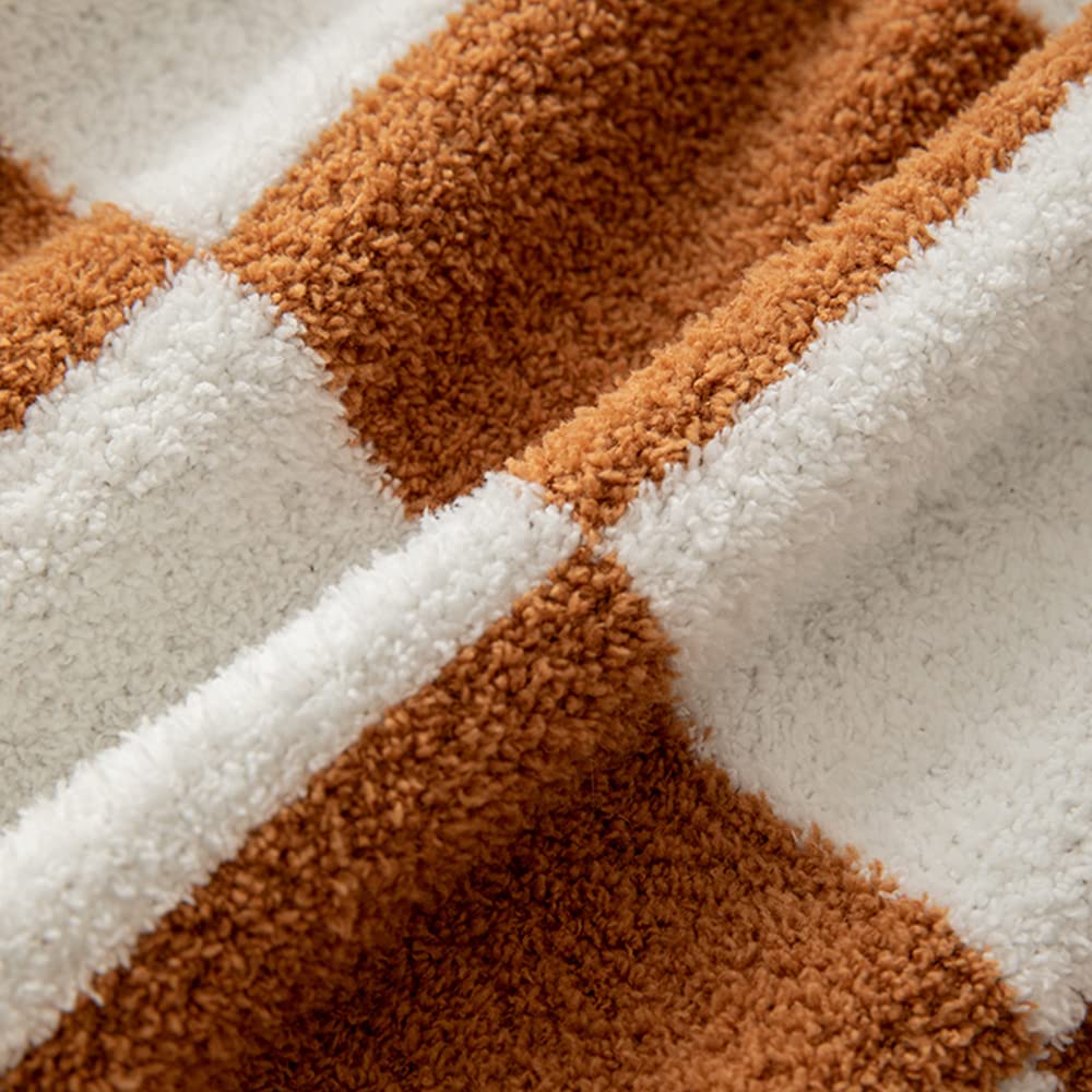 NIDITW 2 Federe Quadrate A Scacchi 45x45 Cm, Morbida Microfibra, Cerniera Nascosta, Arancione