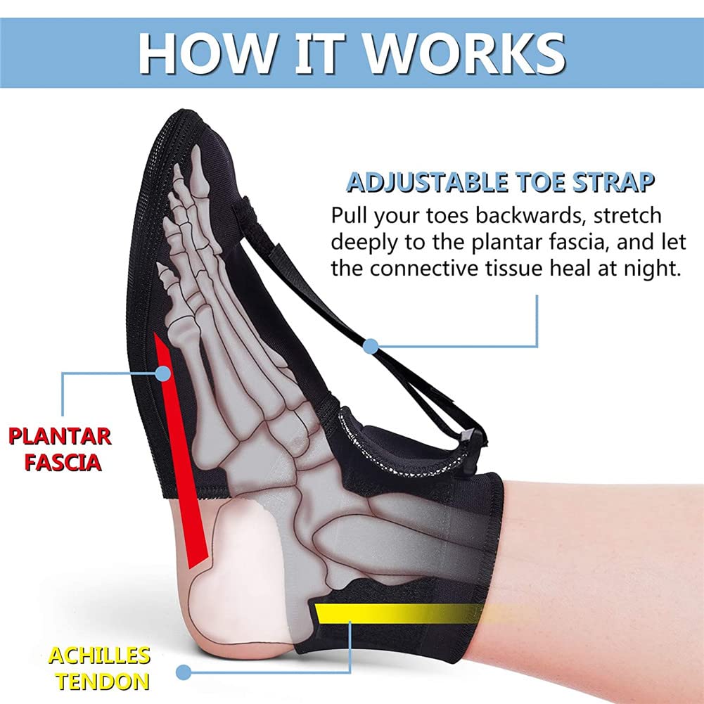 Férula de compresión de cobre para fascitis plantar, soporte para fascitis plantar, férula para pie caído dorsal para pie derecho o izquierdo, férulas de estiramiento suave para pies, sueño, M