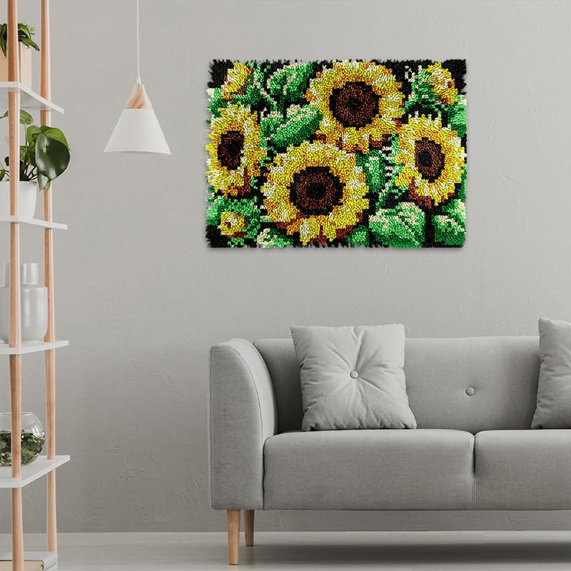 Image of veirousa Sunflowers Latch Hook Kits for Adults, Beginners Flowers Latch Hook Rug Starter Kit Pre-Printed Carpet Making Set DIY Handmade Wall Hanging Craft for Home Decoration 20x15 inch