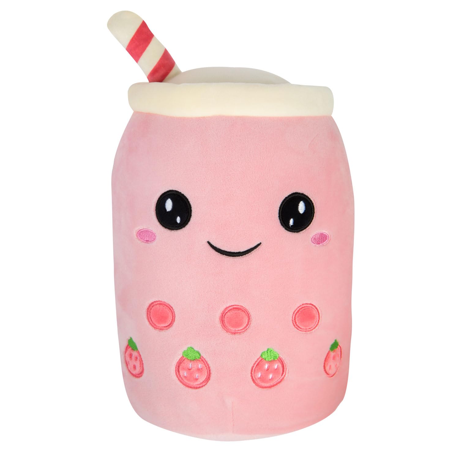 VFM - Boba Tea Soft Toy White Bubble Tea Plush Pillow, Cute Soft Stuffed Toy Plush Toy Cute Stuffed Plushie, Gifts for Birthday, Valentine's Day Christmas- 1 X Strawberry 15cm
