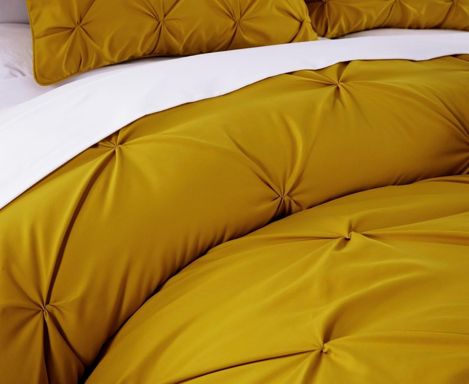 Chezmoi Collection Sydney Extra Wide King Size Comforter Set - 7-Piece Pintuck Bedding - Mustard Yellow, Elegant Lightweight Pinch Pleat Comforter with Decorative Pillows Bed Set for All Season