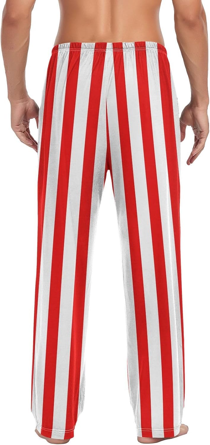Red White Stripes Men's Pajama Pants Soft Lounge Sleep Pants, PJ Bottoms with Pockets