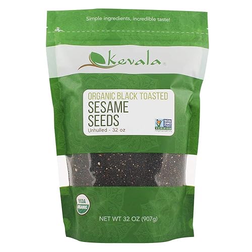 Semillas de sésamo de Kevala orgánicas negras de 32 onzas tostadas