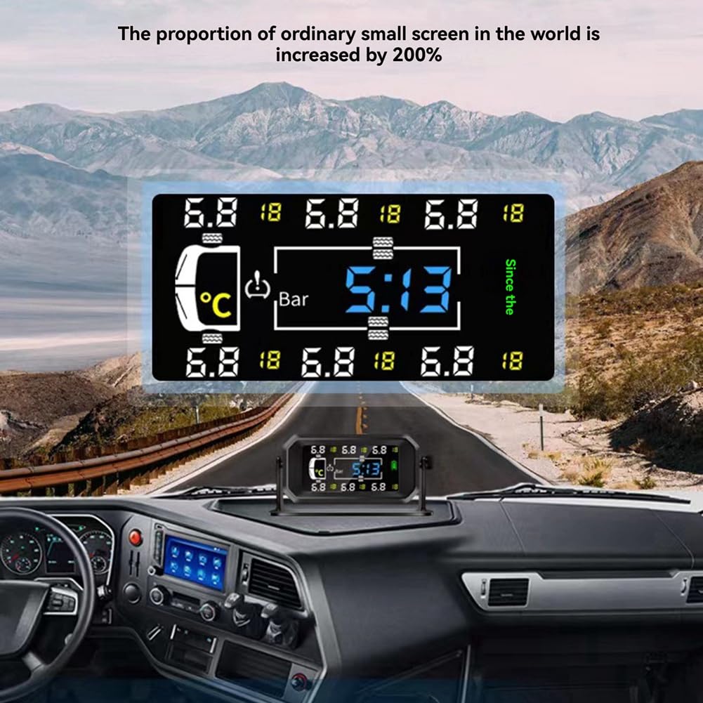 Osmond de Monitoreo de Presión de Neumáticos TPMS para Automóvil, RV, Camión, Sensor Solar de 6 Ruedas, Reloj de Temperatura, Pantalla de Presión de AIRE, Alarma B