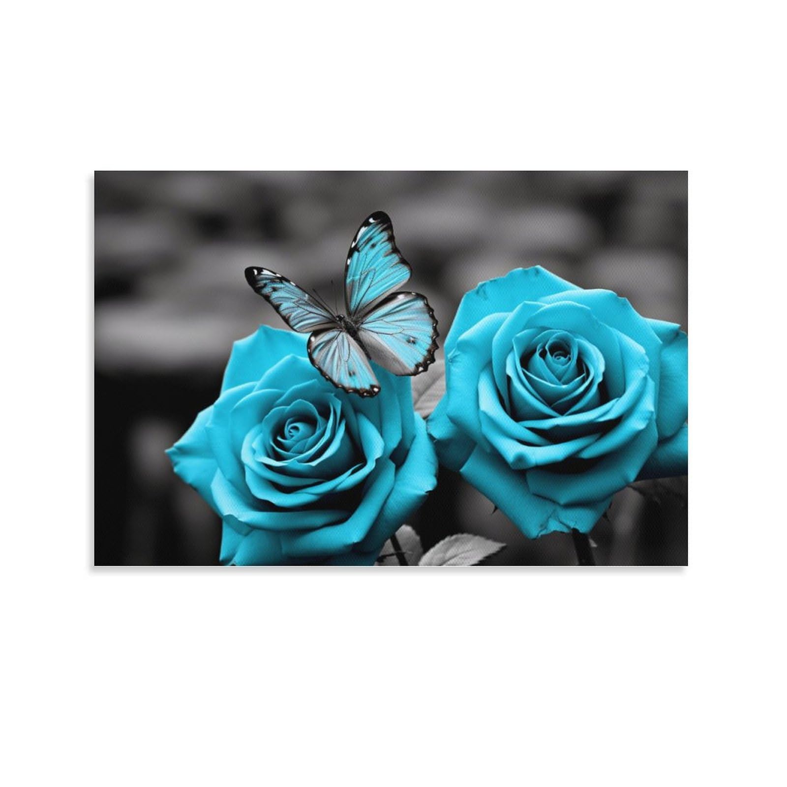 AYAROS Turquoise Rose Wall Art Canvas Poster Butterfly Farmhouse Plant Natural Wall Decor Poster Dormitory Decor Painting Art Unframed 12x18 inch