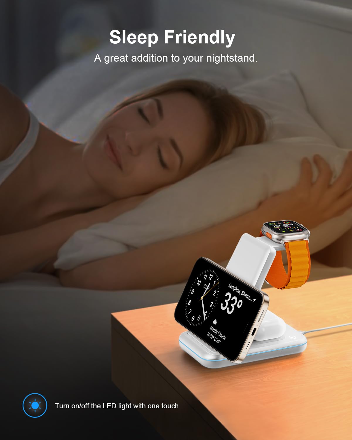 JoyGeek Chargeur inductif 3 en 1 pour iPhone - Chargeur sans fil pour iPhone Air/17/16/15/14, chargeur sans fil pliable pour iWatch 11/10/9/Ultra/SE/8/7/6, station de charge de téléphone pour AirPods