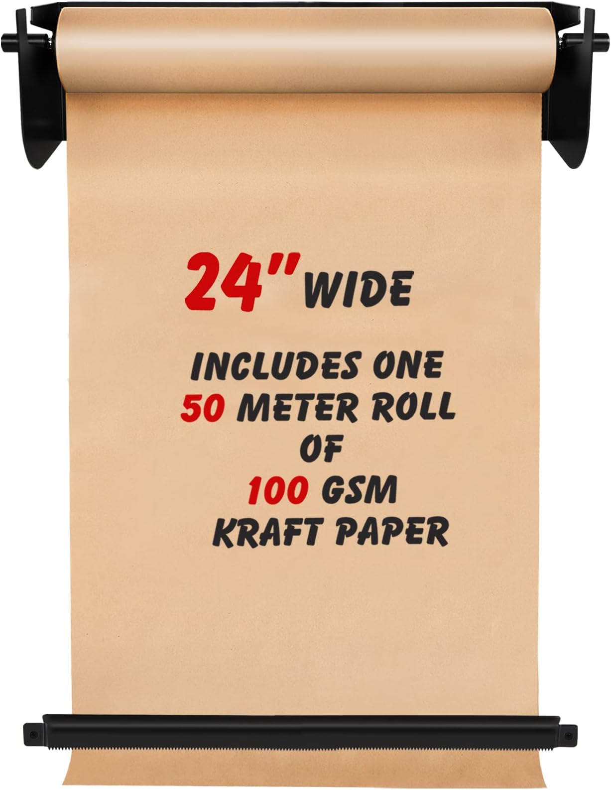ORIENTOOLS Wall Mounted Kraft Paper Roll Dispenser, 50m Kraft Paper Roll Included, Paper Roll Cutter and Holder Wall Hanging Decor, Perfect for to-Do Lists, Cafe, Home or Office Use, 24 Inches Wide
