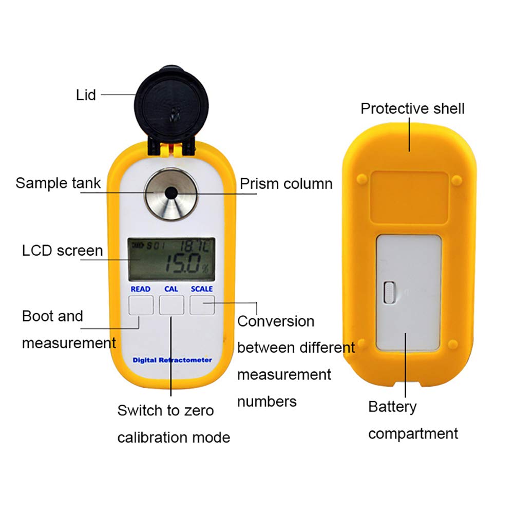 Alkohol-Refraktometer Wein Brix Meter - Tragbarer digitaler Tester für Zuckerkonzentration beim Weinbrauen, KMW Tester, Flüssigkeitszucker-Testmessgerät - Reichweite 0,0-50,0% - OE Detect
