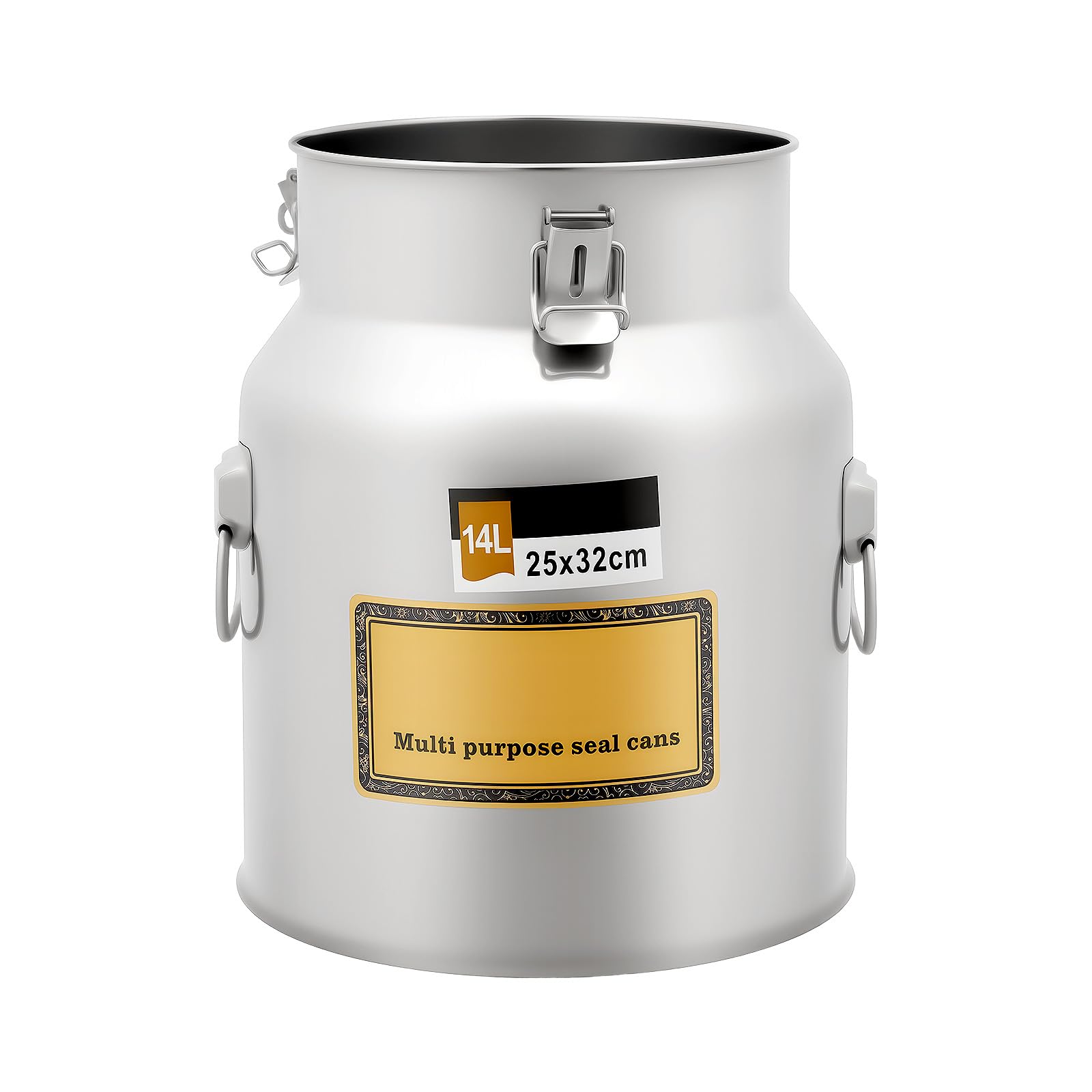 Jarra de leche de acero inoxidable de 14 litros, recipiente de transporte de leche, recipiente con cerradura con asas y tapa hermética, adecuada para almacenar agua, leche, vino, queso y crema
