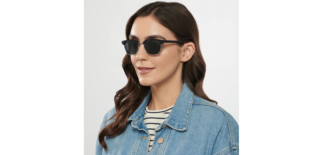 Vincent Chase By Lenskart | Silver Black Grey Full Rim Square Branded Latest and Stylish Sunglasses | 100% UV Protected | Men & Women | Small | VC S14475 - Image 4 thumbnail