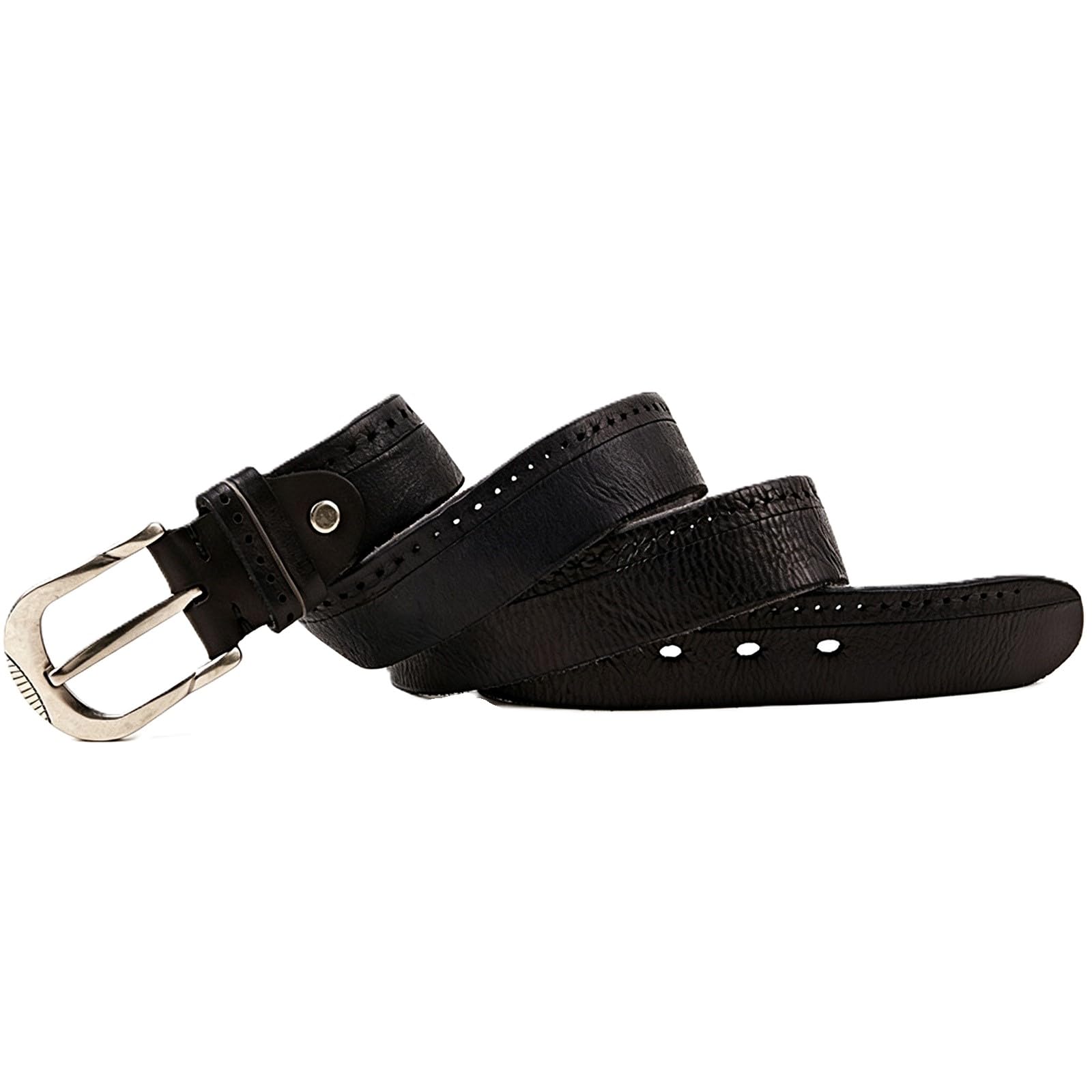 Agutalithic Men's Black Wo Belt Distressed Strap-Full-Grain Leather, Durable Cowhide | Engraved Solid Buckle, Handmade, Daily Wear(120Cm/47, )