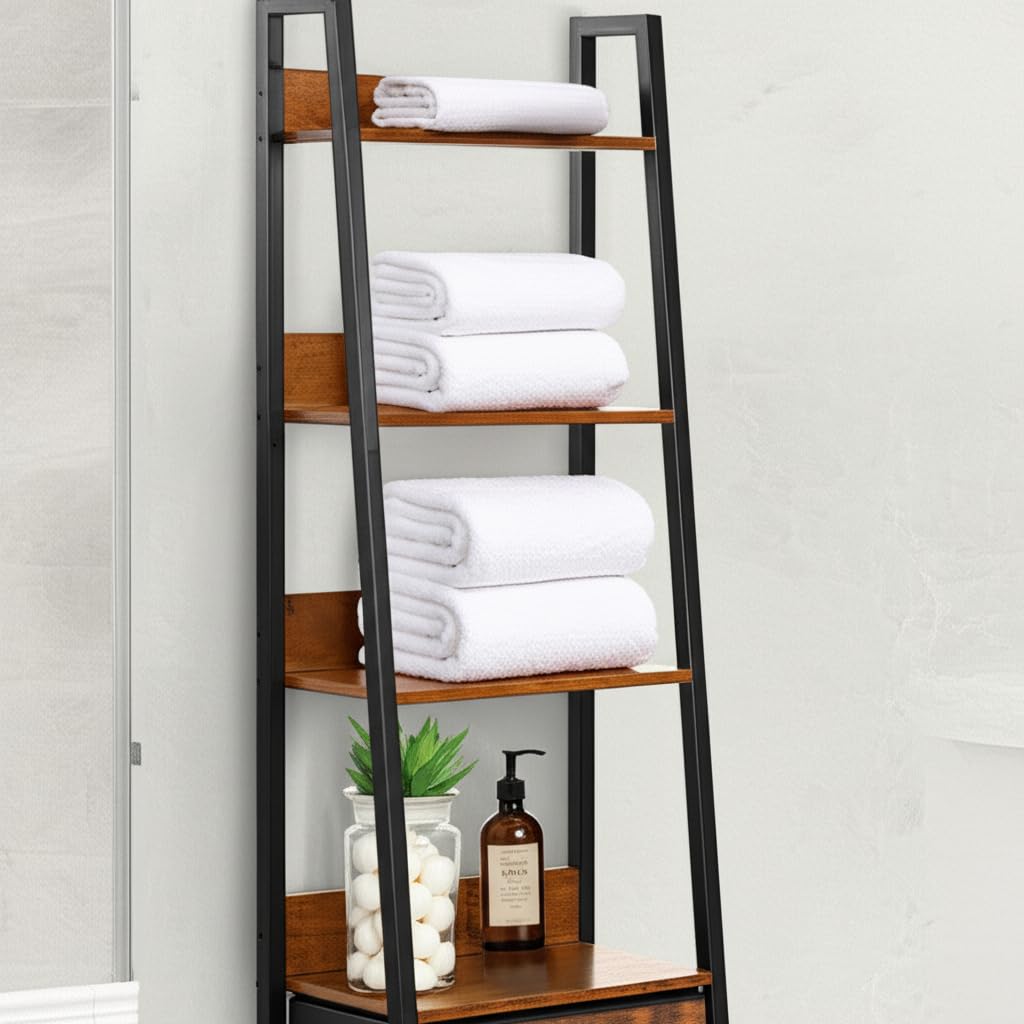 FurnitureR Portacoperta autonomo a 5 livelli, scaffale portaoggetti per accessori, asciugamani e prodotti per il bagno, cassetti in tessuto non tessuto, 42 x 29 x 141 cm