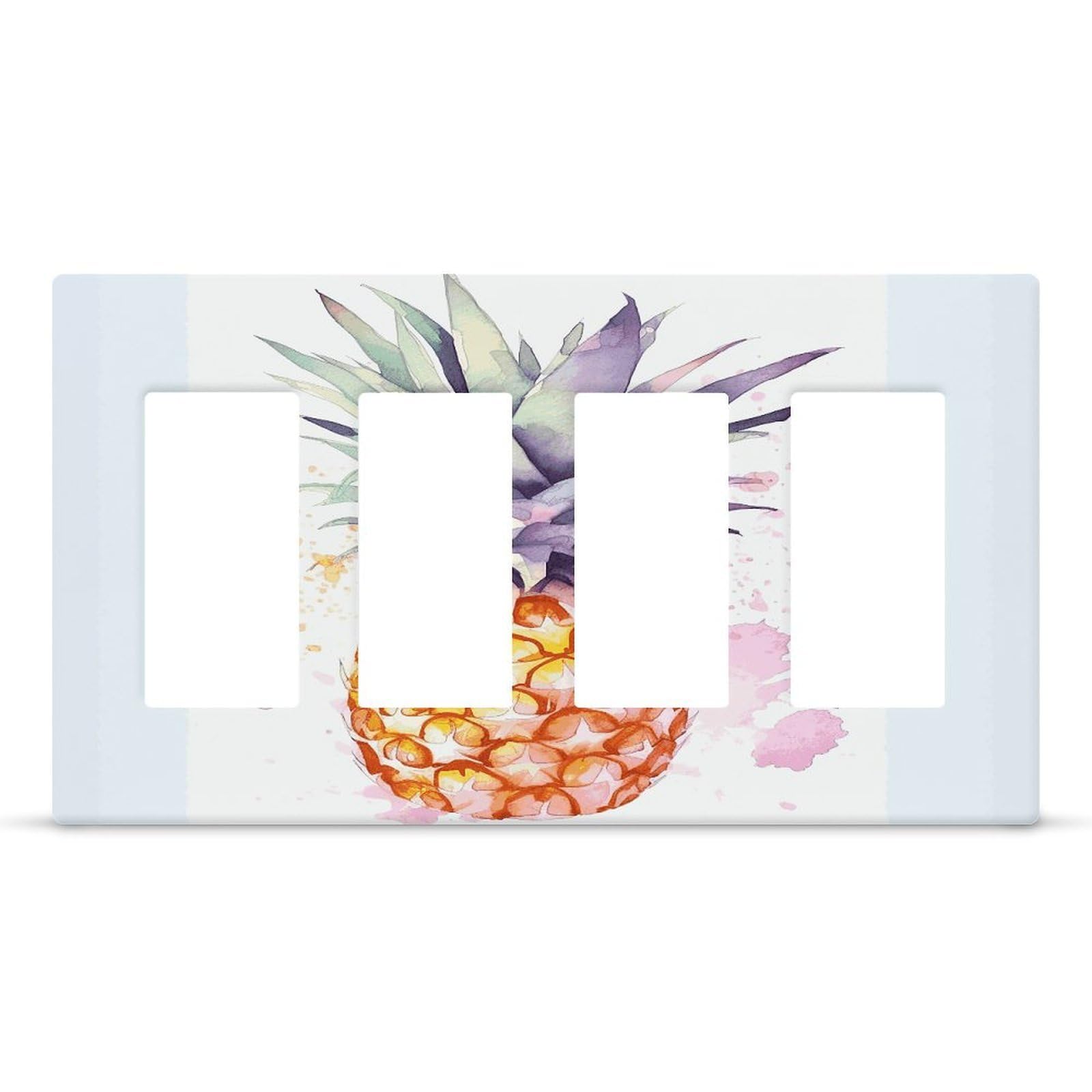 Pineapple Wall Plate Cover Unbreakable Thermoplastic Faceplate Cover Receptacle Outlet Covers Rocker Light Switch Covers 4-Gang Hidden Screw Face Plate for House 8.3x 4.7