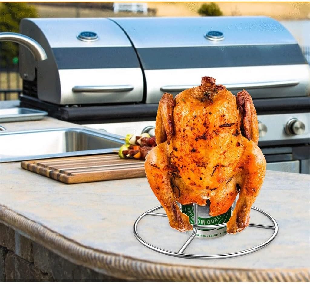 BBQ Grill Outdoor Stand Stainless Steel BBQ Roasting Holder Beer Can Rack for Indoor Outdoor Camping Picnic Grill Accessory