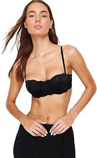 ترنديول حمالة صدر محبوكة بدون حمالات من الدانتيل الاسود للنساء THMSS24SU00021