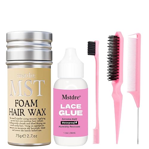 El kit de peinado de peluca de encaje contiene cera para el cabello de 2.7 onzas, pegamento para pelucas de 1.3 onzas, cepillo 3 cepillos, juego de