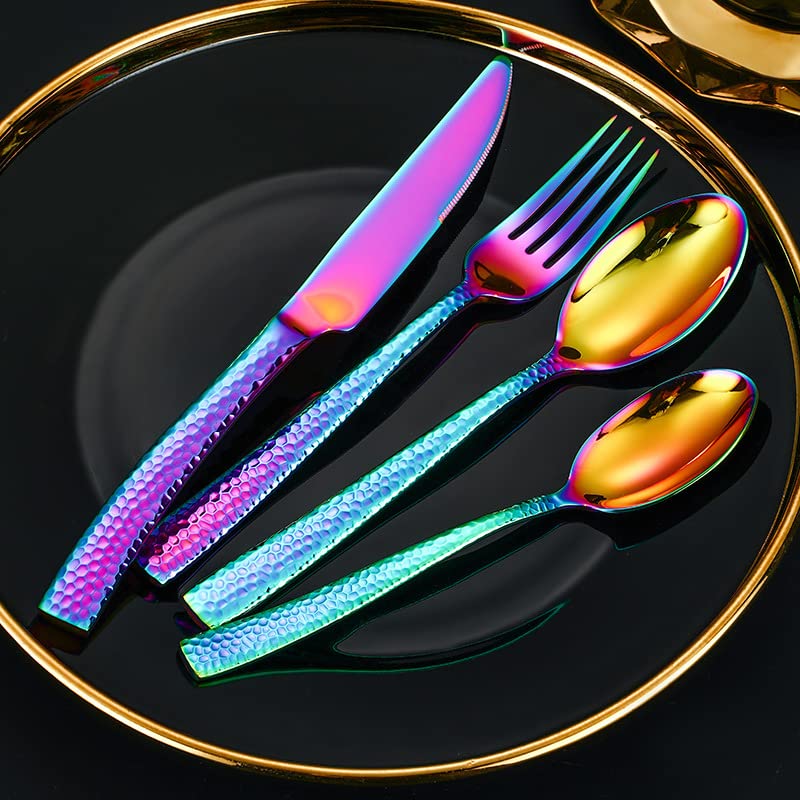 Ce Service de Couverts, composé de 4, 16, 24, 32, 40 ou 48 pièces en Acier Inoxydable 304, Comprend des Couteaux à Steak, des fourchettes, des cuillères et des cuillères à Dessert avec Manch