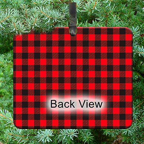 2022 Christmas Photo Frame Ornament, Red & Black Buffalo Plaid, Magnetic Easy-Load With Non-Glare Photo Protector, Horizontal #TOP4