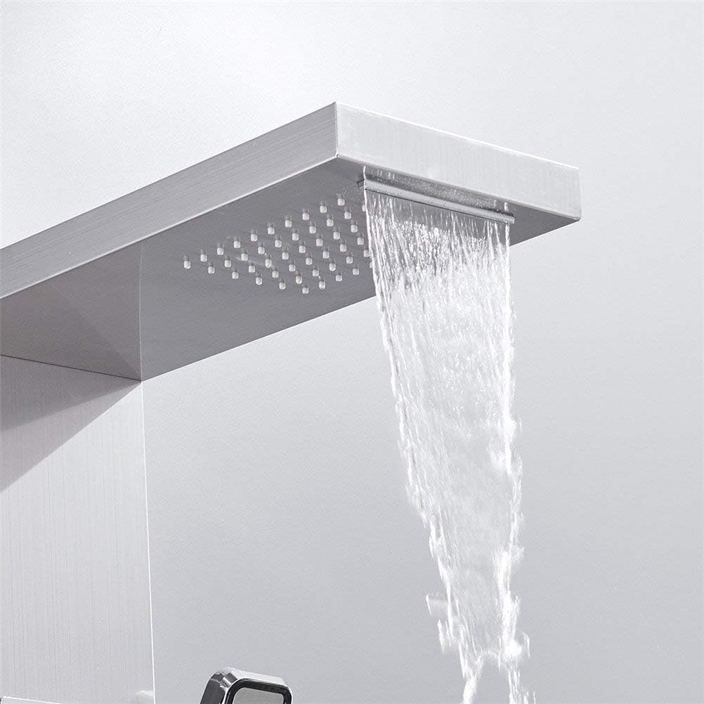 Wall-Mounted Shower Faucet Thermostatic Shower Panel Tower Stainless Steel Shower Column Digital Temperature Display Jets Body Massage Shower System,A