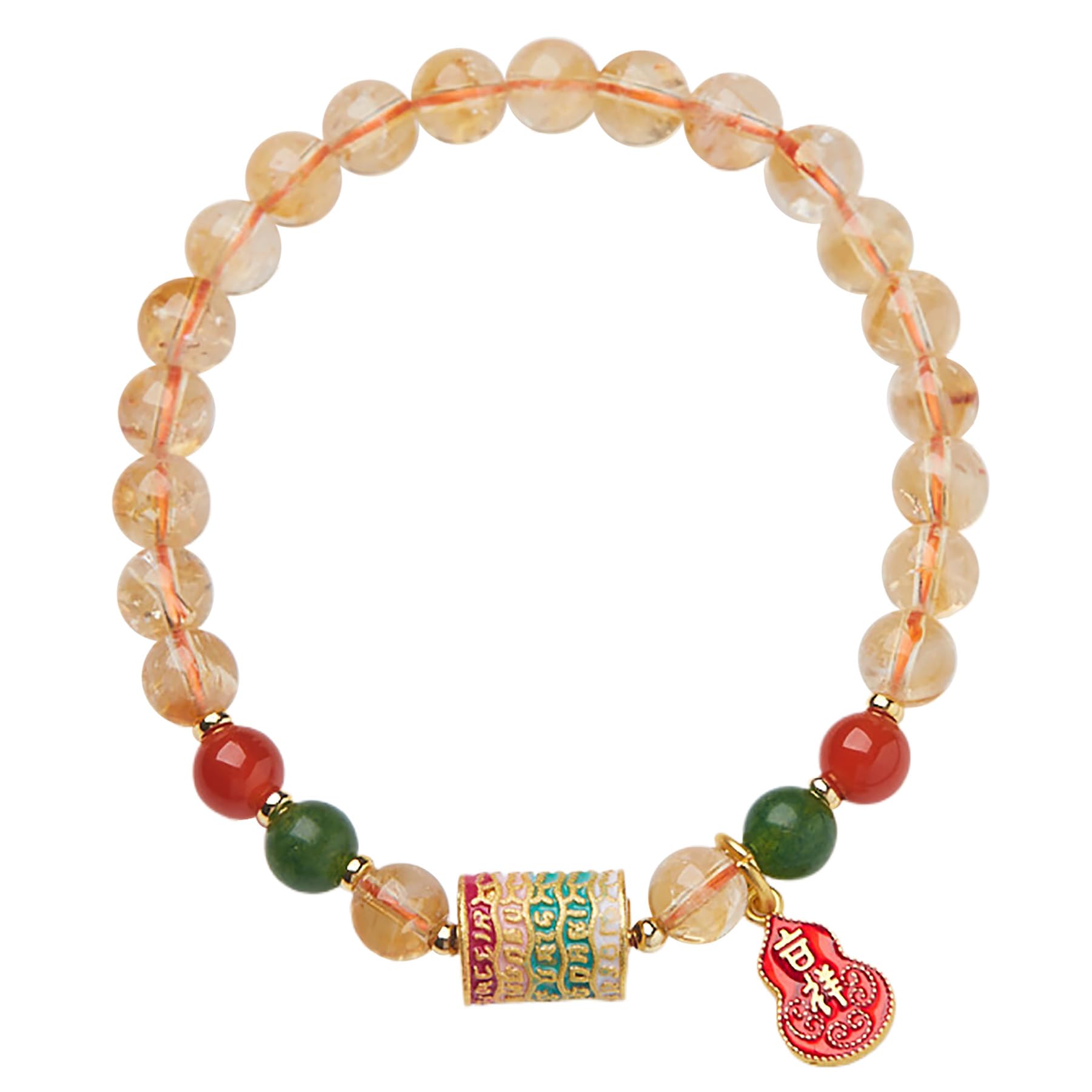 YNIYUJKL Feng Shui Wealth Bracelet Citrine Prayer Wheel Enamel Wu Lou Crystal Bracelet Bracelet