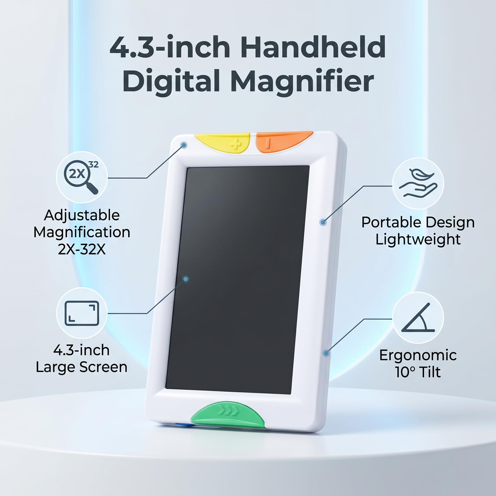 Generic Lupa Digital, Lupa Electrónica Portátil, Inclinación de 10 Grados con Zoom 32X para Personas Mayores, Ayuda de Lectura de Baja Visión, Pantalla de 4,3"