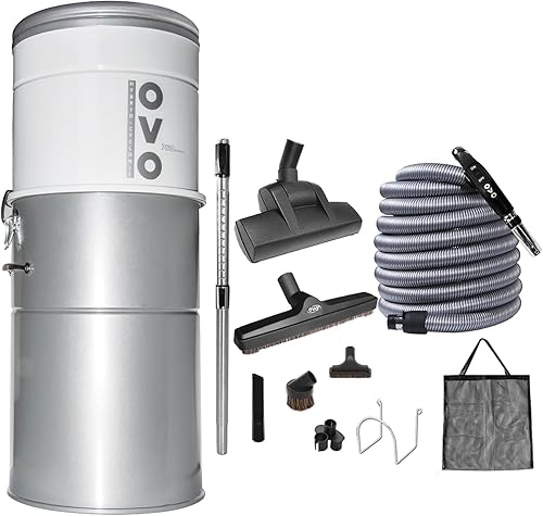 OVO Potente sistema de aspiración central resistente, filtración híbrida (con o sin bolsas desechables) 35L o 9.25 galones, 750 vatios de aire con