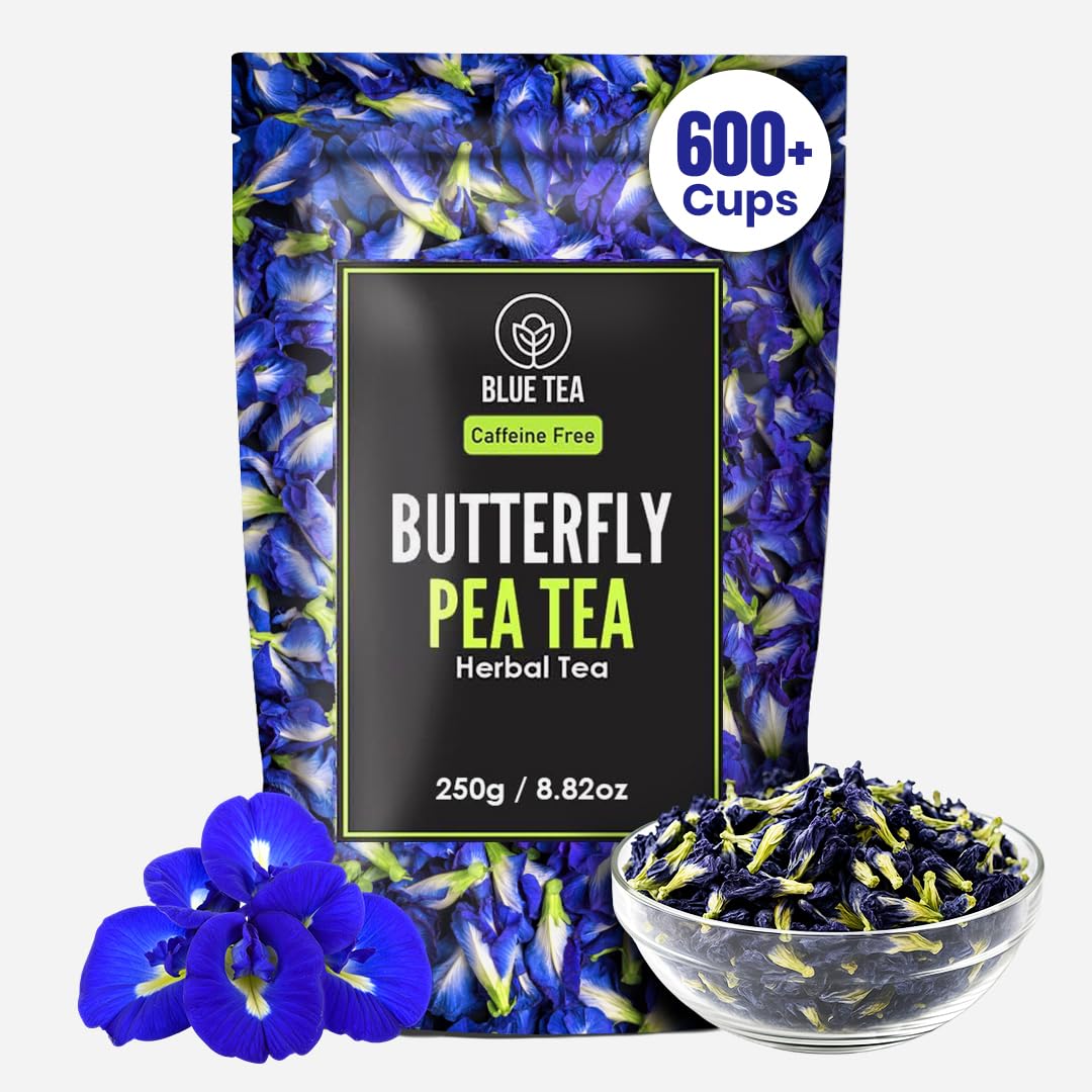 BLUE TEA - Butterfly Pea Flower Tea - 8.82 Oz (600+ Cups) Loose | Antioxidant Rich | Flower Based - Herbal Tea - Caffeine Free - Non-GMO - No Preservatives - Detox | Zipper Pack
