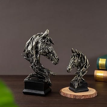 Creative Art Retro Small Horse Head Ornament,Resin Statue Ornaments,Abstract Style Sculptures,Living Room Dining Desk Decorations,Bookshelf Decorative Objects,Office Decor(5.1/Black)