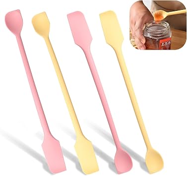 Mini Silicone Spatulas - 4 Pcs Food Grade Multifunctional Scrapers for Kitchen & Cosmetics, Reusable Stirrer for Jam/Lotion/Narrow Bottles, Colorful Set