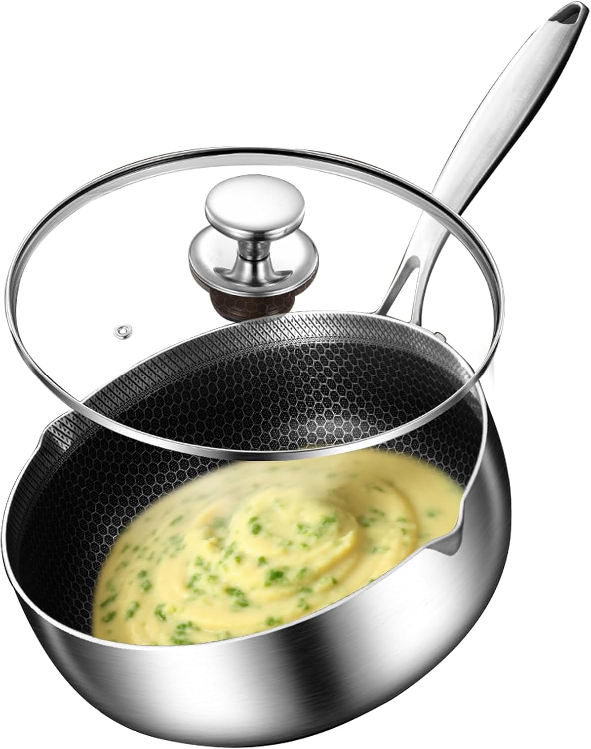 S-DEAL ステンレス ミルク ポット | ソース鍋,防錆 焦げ付き防止 簡単お手入れ ハニカム加工 蓋付き蒸し器 ベビーフード・