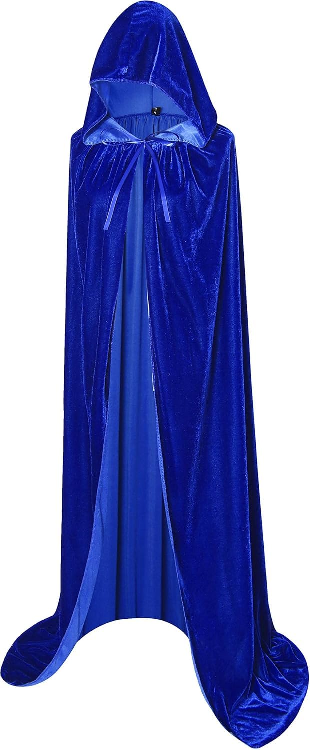 Jokeshop Unisex Blue Long Velvet Hooded Cloak Cape Vampire Witch Halloween Christmas Fancy Dress Adults Cape's (Blue)