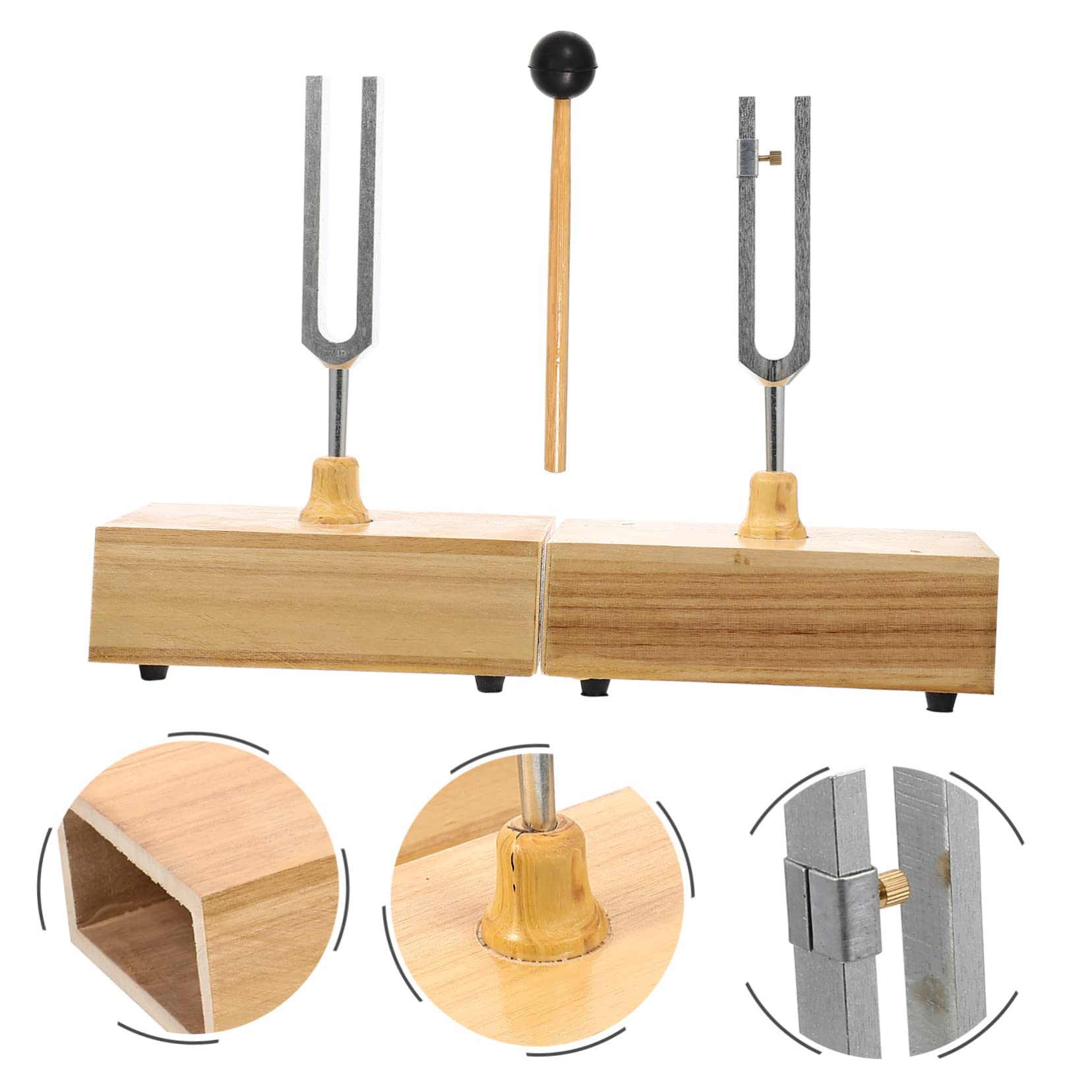 Physikalische Stimmgabel 440hz im Holzsockel als 1 Satz | Hammer, Metallausführung, für Lehrversuche und Resonanztests, Präzise Abstimmung