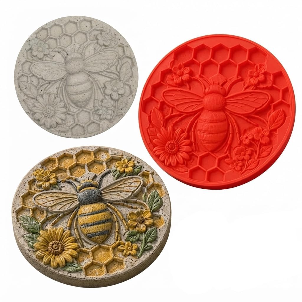 Reusable Sunflower Stepping Stone Mold for Garden Path Paver，Bee：15.7 x 15.7 x 0.98 inches