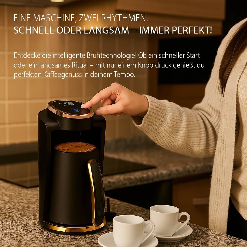 İnca IKM-011 Turbo Türkische Kaffeemaschine, Türk Kahve Makinesi, 250ml, 1-4 Tassen, 650W, Überlaufschutz, Trockengehschutz, Edelstahlheizplatte, Automatische Abschaltung, Mokka Kaffeemaschine