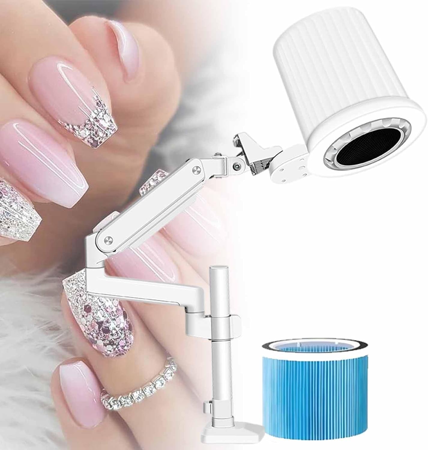 80 W Nail Art Electric Vacuum Cleaner,with Changeable Filter and Universal Table Mount,Foldable Professional Nail Dust Collector Extractor,B